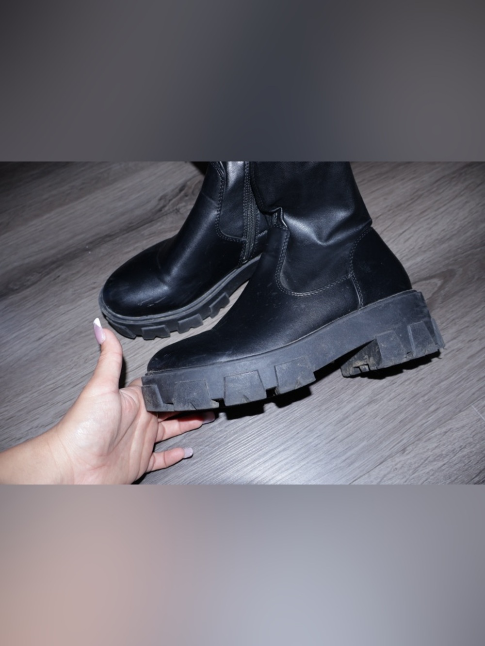 AZALEA WANG LATE NIGHTS OVER THE KNEE FLATFORM BOOT WITH 4 WAY STRETCH IN BLACK - Picture 9 of 11